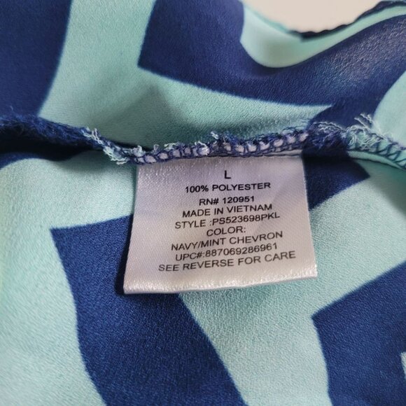 Pink Republic Chevron Sheer Dress Blue Teal Womens Large Sleeveless Ligtweight - Picture 8 of 10